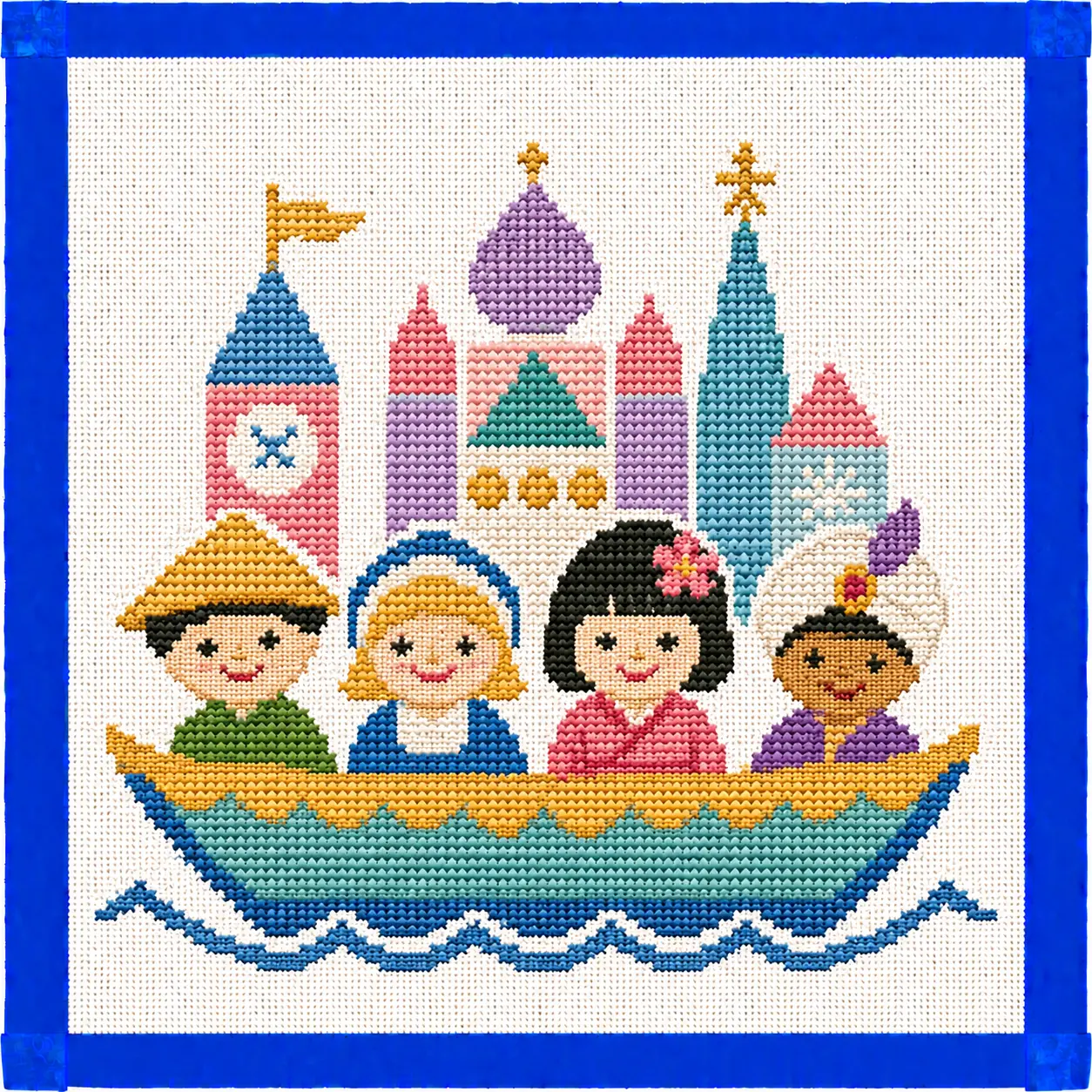 Small World Boat Theme Park Needlepoint Canvas