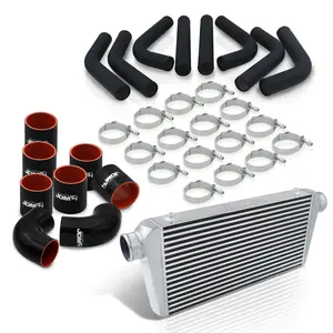 Universal 3" 8 Pieces Aluminum Piping Kit Black (x2 Straight / x2 90 Degree / x2 120 Degree / x2 135 Degree) + Silicone Couplers Black + Universal Aluminum Intercooler (Bar & Plate | Overall: 31.0" x 11.75" x 3.0" | Core: 23.0" x 11.0" x 3.0")
