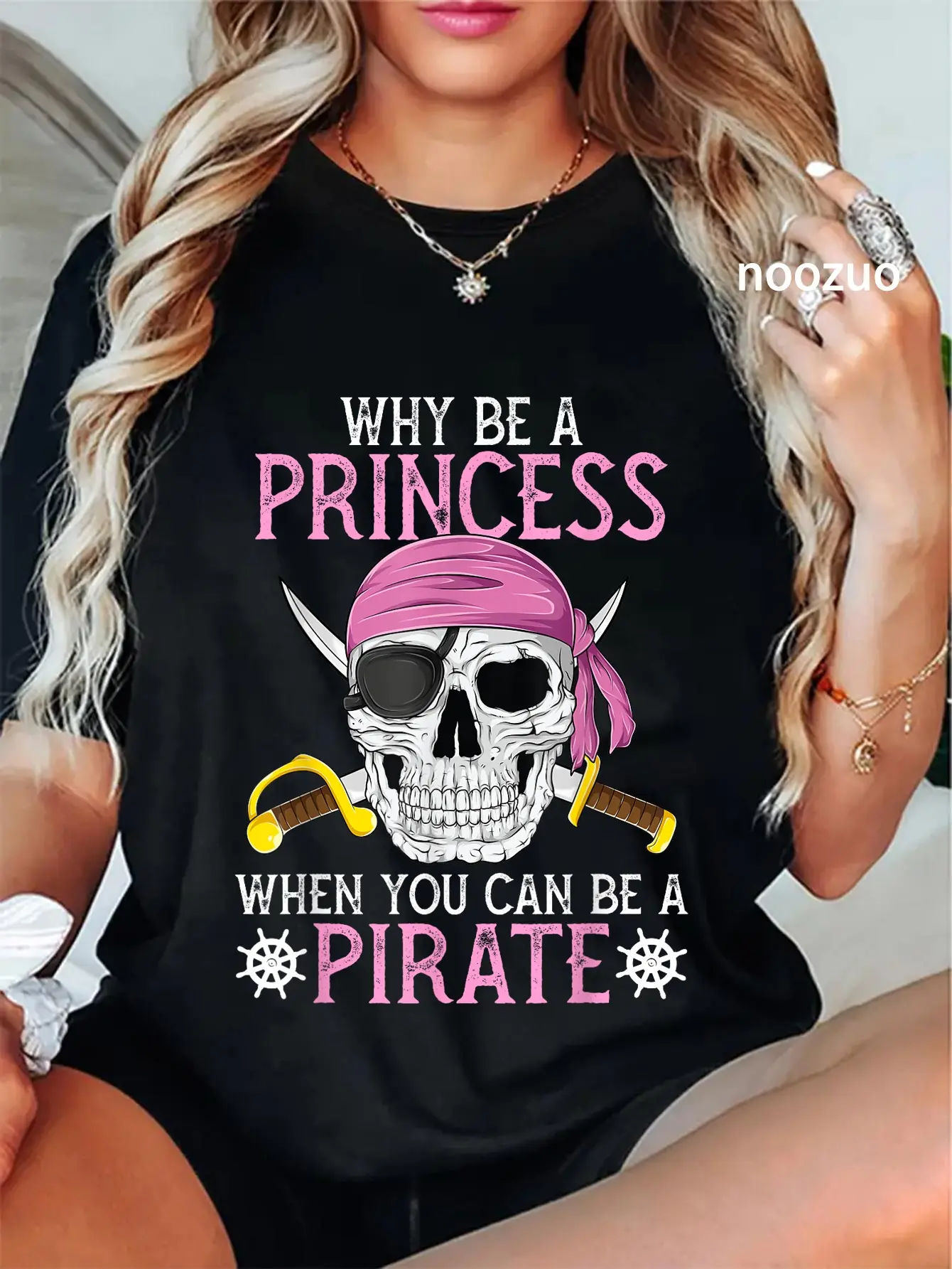 100% Cotton Unisex Why Be a Princess Funny Girl Pirate T-Shirt