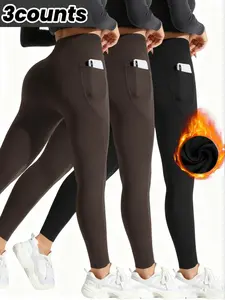 Women's High Waist Hiking Pants, Fleece Lined Warm, 2 Pockets Design, Quick Dry Fabric, Suitable for Fitness and Outdoor Activities, Fitness Yoga Pants, Gym Workout Leggings