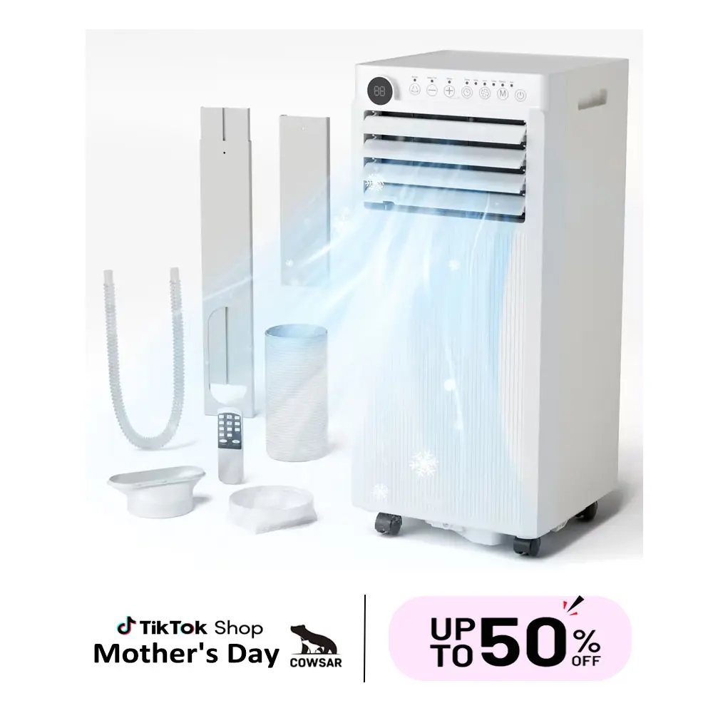 COWSAR【SummerVibes】 8000-10000 BTU Quiet Portable Air Conditioner, EasyCool Home AC Unit with Dehumidifier & Fan Mode, Cools Up to 350 Sq.Ft, with Remote Control, 24H Timer, Easy Install Kit for Apartment Bedroom, White