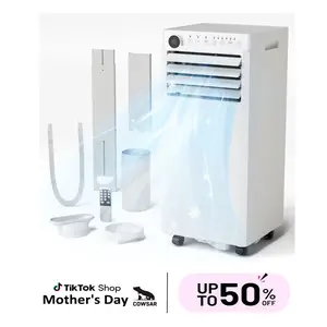 COWSAR 8000-10000 BTU Quiet Portable Air Conditioner, EasyCool Home AC Unit with Dehumidifier & Fan Mode, Cools Up to 350 Sq.Ft, with Remote Control, 24H Timer, Easy Install Kit for Apartment Bedroom, White