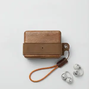 Shokz Opendots One / Opendots 2 Walnut Leather Earphone Case, Vintage Anti-Drop, with Lanyard Hole, Charging Port, Split Design, Gift Idea