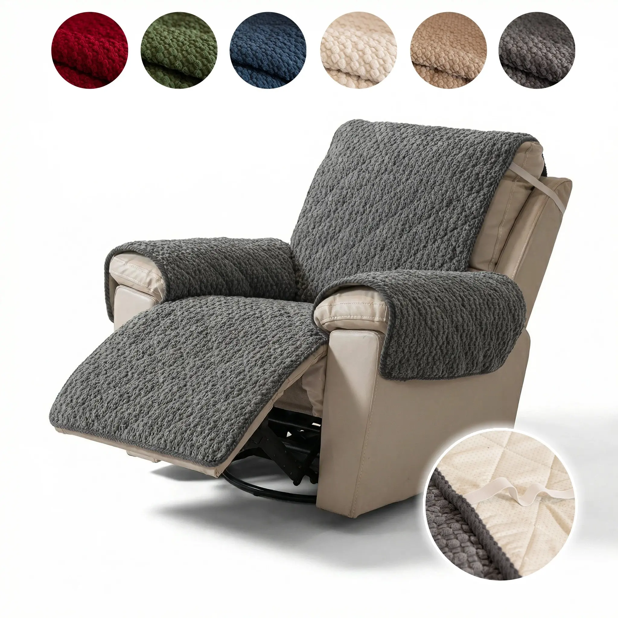 Recliner Chair Cover for Pets, Soft Plush Recliner Sofa Cover with Non Slip Backing & Elastic Strap, Washable Furniture Protector for Living Room, 1 Seat Recliner Slipcover, Fuzzy Club Chair, Chair Decor