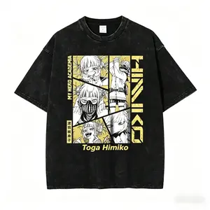 My Hero Academia Himiko Toga Graphic T-Shirt, Vintage Washed Distressed Oversized Anime Tee, Retro Manga Panel Villain Streetwear Top for Men Women, Anime Lover & MHA Fan Gift ShirtV