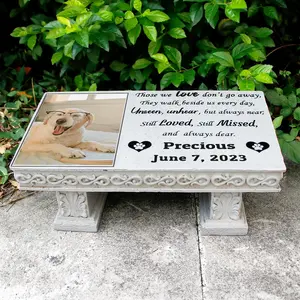 Personalized Stool Pet Memorial Garden Stone Plaque with Colorful Photo, Dog Grave Marker Dog Tombstone Cat Headstone for Graves Loss of Pet Gift Cemetery Garden Plaque