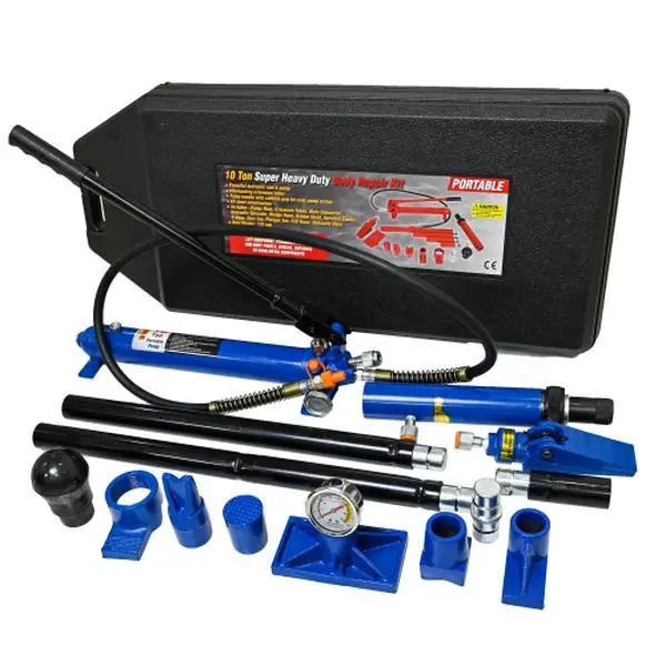 10 Ton 20,000 Lbs Capacity Porta Power Hydraulic Auto Body Frame Collision Repair Kit Set, 17-Pcs, With Blow Mold Carrying Case And Gauge-Black Blue （） Specification