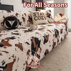 Cow Print Sofa Cover, Short Plush Soft and Cozy Fabric, Pet-Friendly and Dust-Proof, All-Round Sofa Protector for Living Room and Bedroom