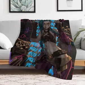 "Arcane" Jinx Fleece Throw Blanket — A Neon Graffiti-Style Art Blanket. A cozy throw designed specifically for gamers and anime fans—the perfect gift for adding a touch of cyberpunk aesthetics to any gaming room or home decor.
