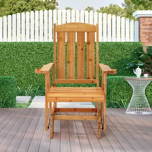 Outdoor Ergonomic Glider Chair with Cup Holders - Heavy Duty Wooden Rocking Chair (600LBS Capacity) with Deep Seat & High Backrest for Porch