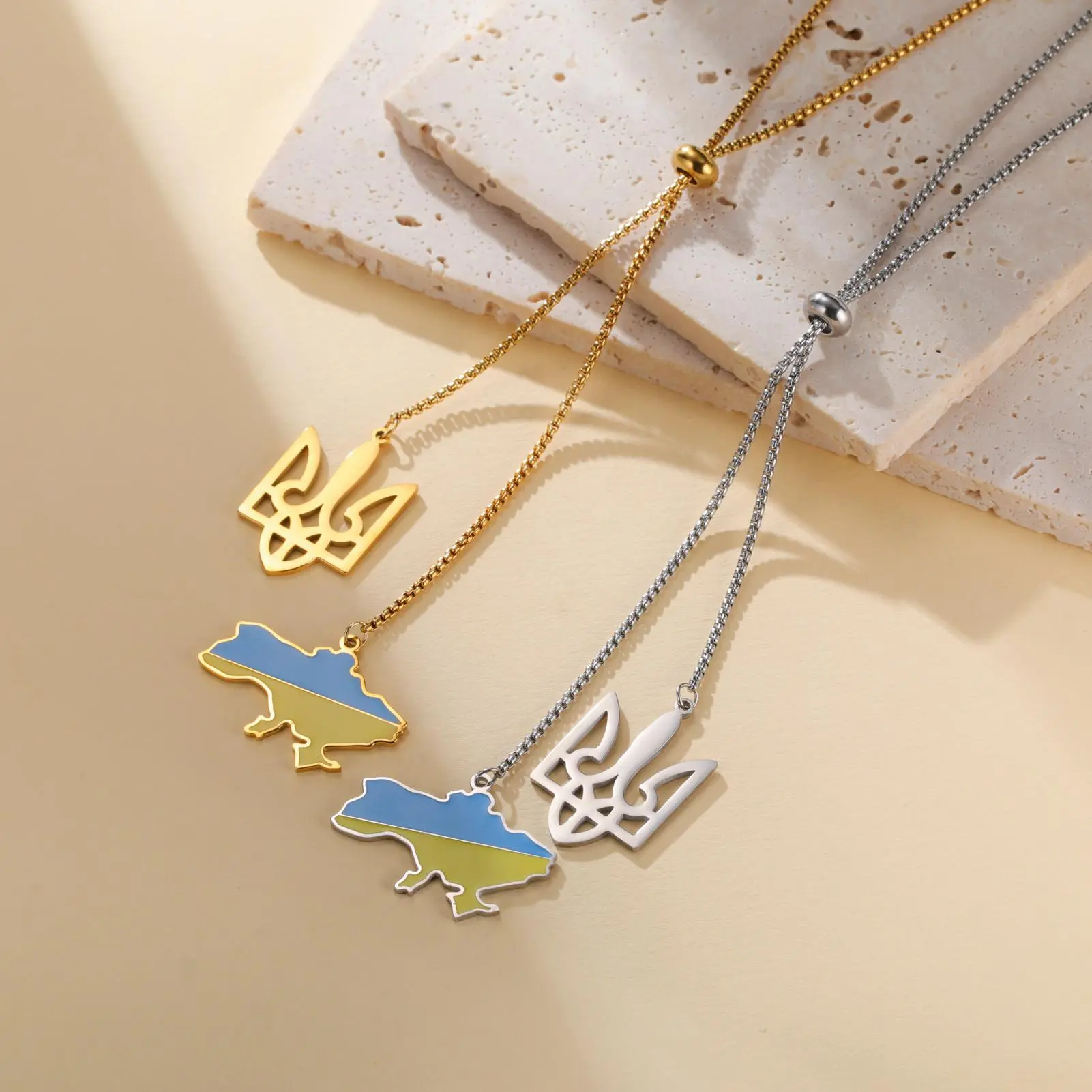 Women's Ukraine Map Charm Pendant Necklace - Stainless Steel Jewelry, Anti-Acid Long Box Chain, Patriotic Symbol for Everyday Wear, National Map Of Ukraine, Adults, 75+5Cm, Daily, Do Not Fade, Female, No Deformation, No Rust, Not Allergic, Gold Color