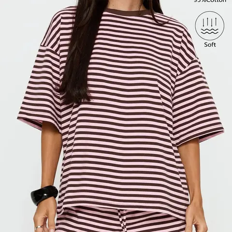 Women's 2-Piece New Cotton Breathable Striped Short-Sleeve T-Shirt and Shorts Set, Casual Fashion Bottoms with Elastic Waist and Pockets, Womenswear, Summer Loungewear Sets