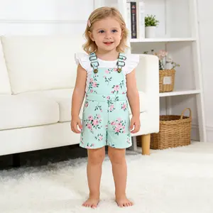 TRUCKDUCK Toddler Baby Girl Clothes Summer Outfits Set, Short Sleeve T-Shirt+Overalls 2Pcs Infant Girl Clothing 2Pcs Girlset