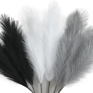 6-Pcs 35.43-inch Faux Black Pampas Grass Large Tall Fluffy Artificial Fake Flower for Black Bathroom Decor Boho Decor for Floor Vase Filler Farmhouse Home Wedding Decorations Artificial Faux Plants (Black, White, Grey)