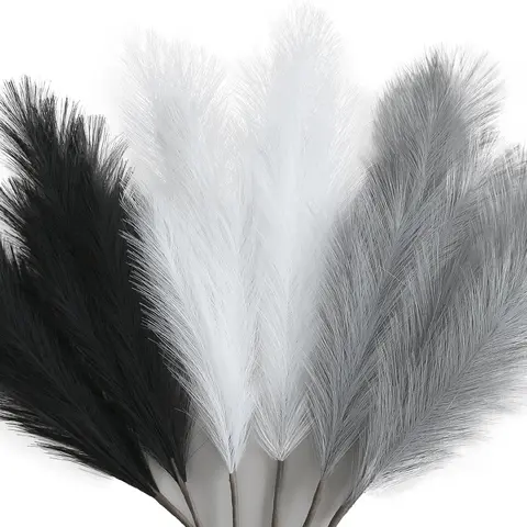 6-Pcs 35.43-inch Faux Black Pampas Grass Tall Fluffy Artificial Flowers, for Black Bathroom Decor Boho Decor for Floor Vase Filler Farmhouse Home Wedding Decorations Artificial Faux Plants, Plastic Faux Floral (Black)