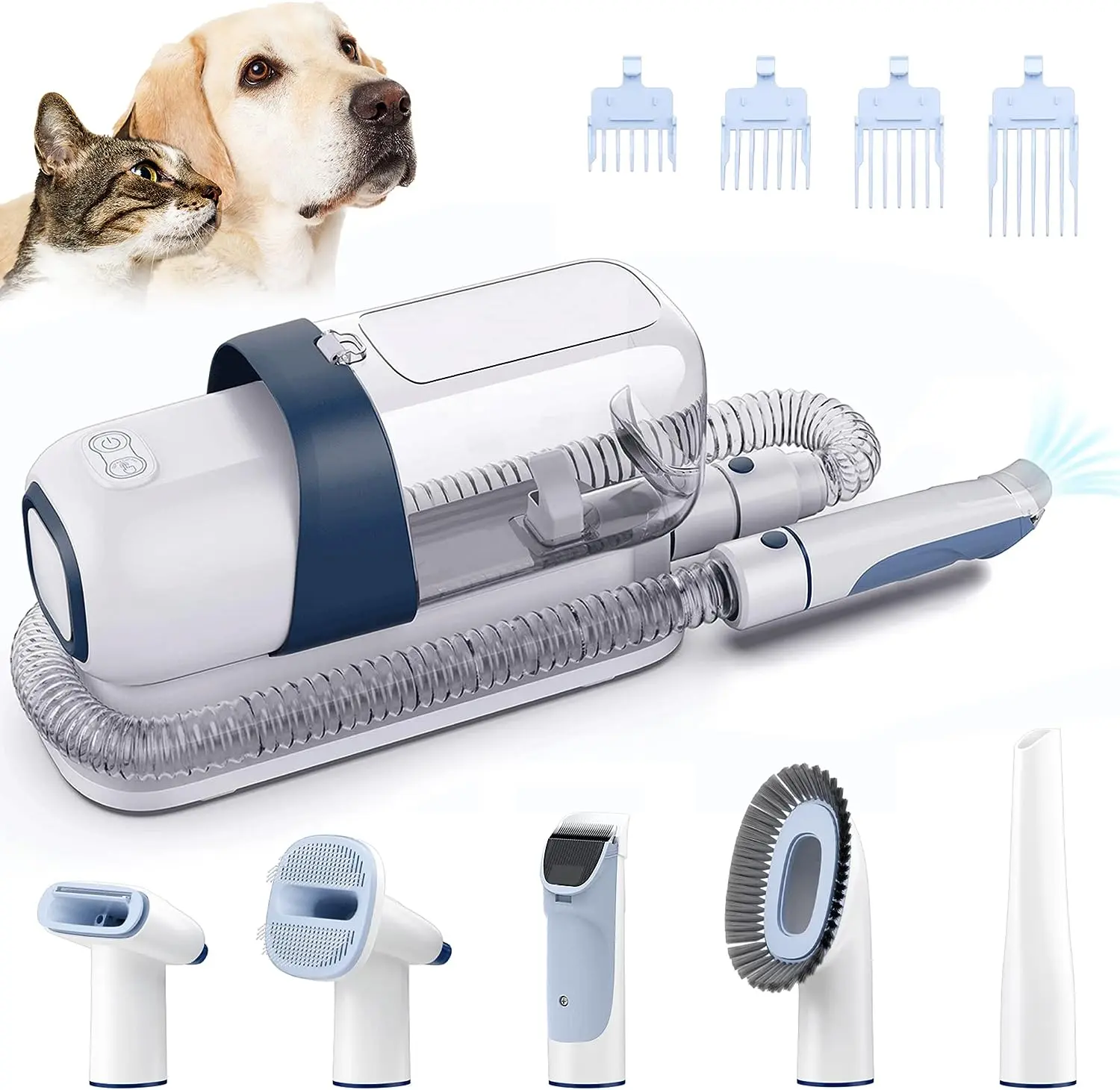 Pet Grooming Kit, Dog Grooming Clippers with 2.3L Vacuum Suction 99% Pet Hair, Dogs Cats (Blue & White)