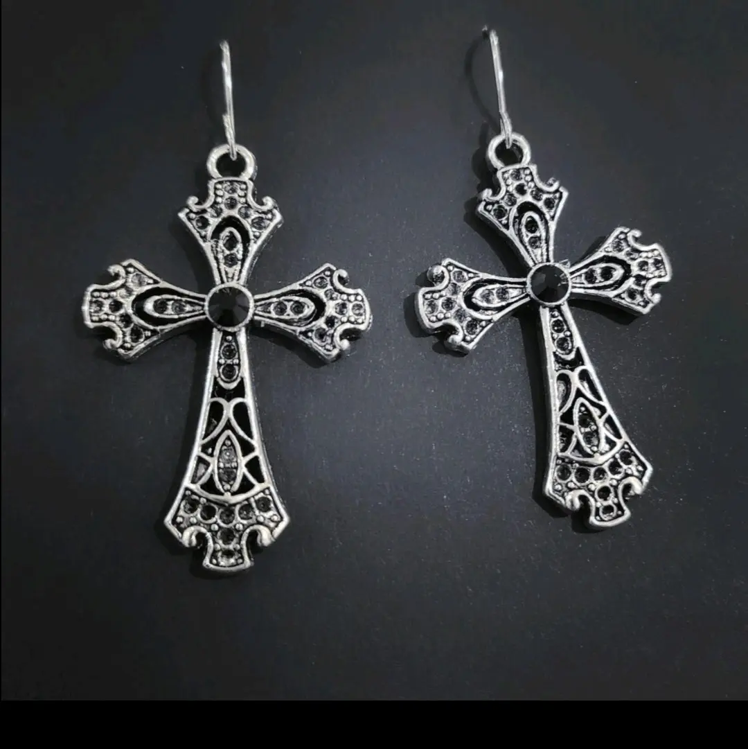 Gothic Cross Earrings 023-BLACK