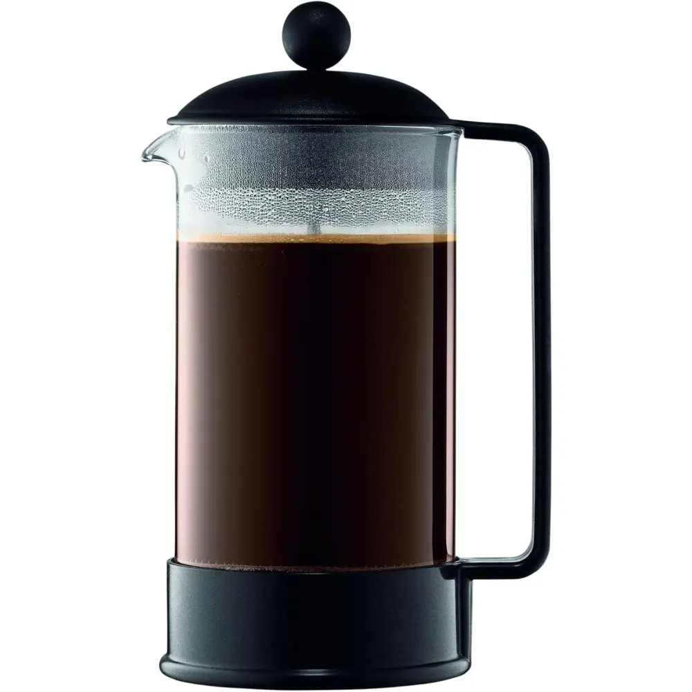 34 oz Brazil Hand-Operated Manual French Press Coffee Maker - High Heat Resistant Borosilicate Glass, Black Plastic Lid, Non-Stain Stainless Steel Plunger Filter, Portuguese-Made Coffee Carafe, Yes