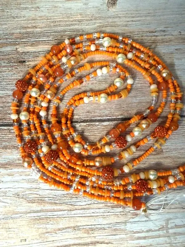 Mermalaid Attitude Waist Bead - Orange Beads with White and Clear Accents, Ideal for Waist Decor