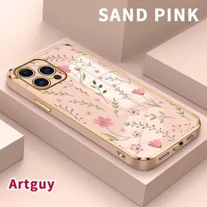 Luxury Electroplated TPU Phone Case for iPhone 17 Air 15 Pro Max 16 14 Plus 13 12 11 Floral Whisper Dream Classic Straight Design Ultra Thin Soft Smartphone Cover