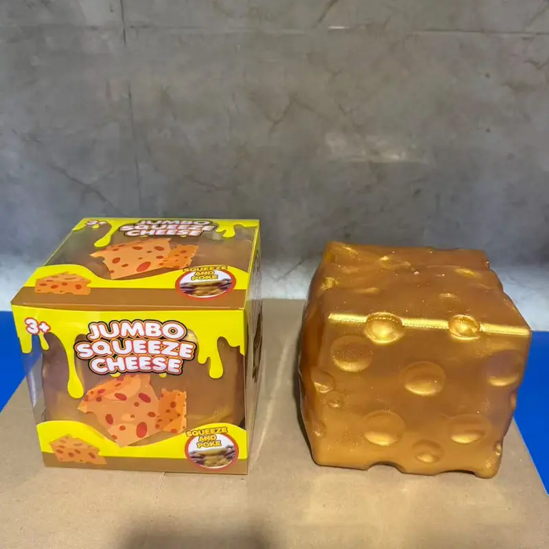 Shiny Golden Cheese Cube Squishy Toy, Realistic Cream Cheese Squeeze Fidget Doll, Portable Anxiety Relief Toy for Birthday & Holiday Presents stress relief squeeze fidget toy