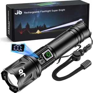 High Lumen Flashlight - 10000 Lumens, Rechargeable 5000mAh with LCD Display, Zoomable Long Beam (3000m), IP67 , 5 Modes & Belt Clip - for Camping,  Walking