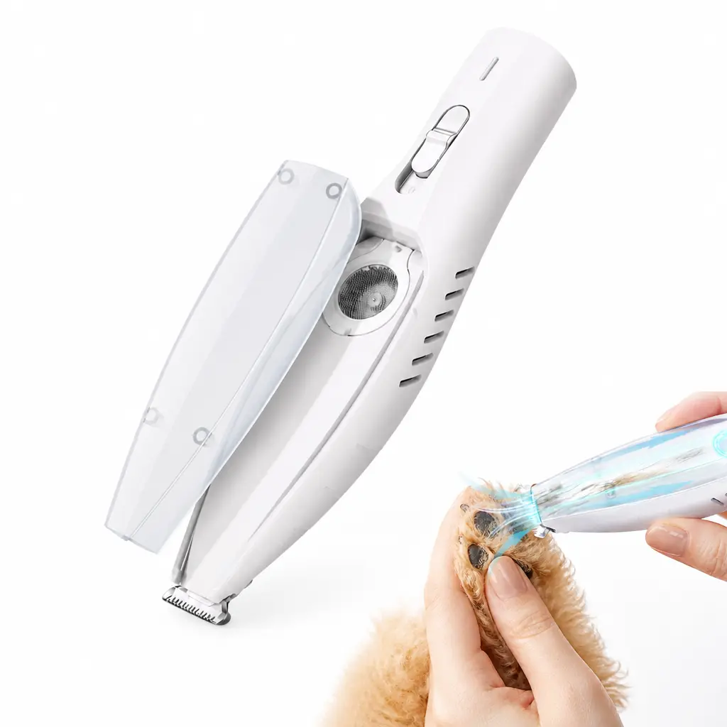 Dog Paw Trimmer with Vacuum Suction, 2-Speed Cordless Pet Hair Clipper with Ceramic Blade, Rechargeable Grooming Tool for Dogs and Cats