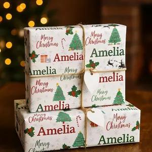 Custom Name Christmas Wrapping Paper Personalized Holiday Gift Wrap Names Festive Custom Name Printed Wrapping Paper Roll Family Gift Wrap