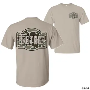 Brother Camo T-Shirt in Sand Color – Clean Front Logo with Bold Back Print, Designed for Brotherhood, Loyalty and Everyday Comfort. A Simple Masculine Tee for Men Who Value Family, Friends and Strong Bonds.