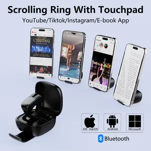 Bluetooth+2.4G Remote Control Scrolling Finger Ring Air Mouse with Touchpad for Tik tok ,Wireless Clicker, Video Scroller、Page Turn for Kindle APP, Presenter Remote ,Selfie,Rechargeable,Remote Mice for Android、iOS&PC,Laptop,Mac,Tablet Digital Black