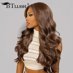 【Blend】BTLLSSH 26” Lace Front Wig Highlight Brown Wavy Wig Pre Plucked Hairline Blend Huan Hair