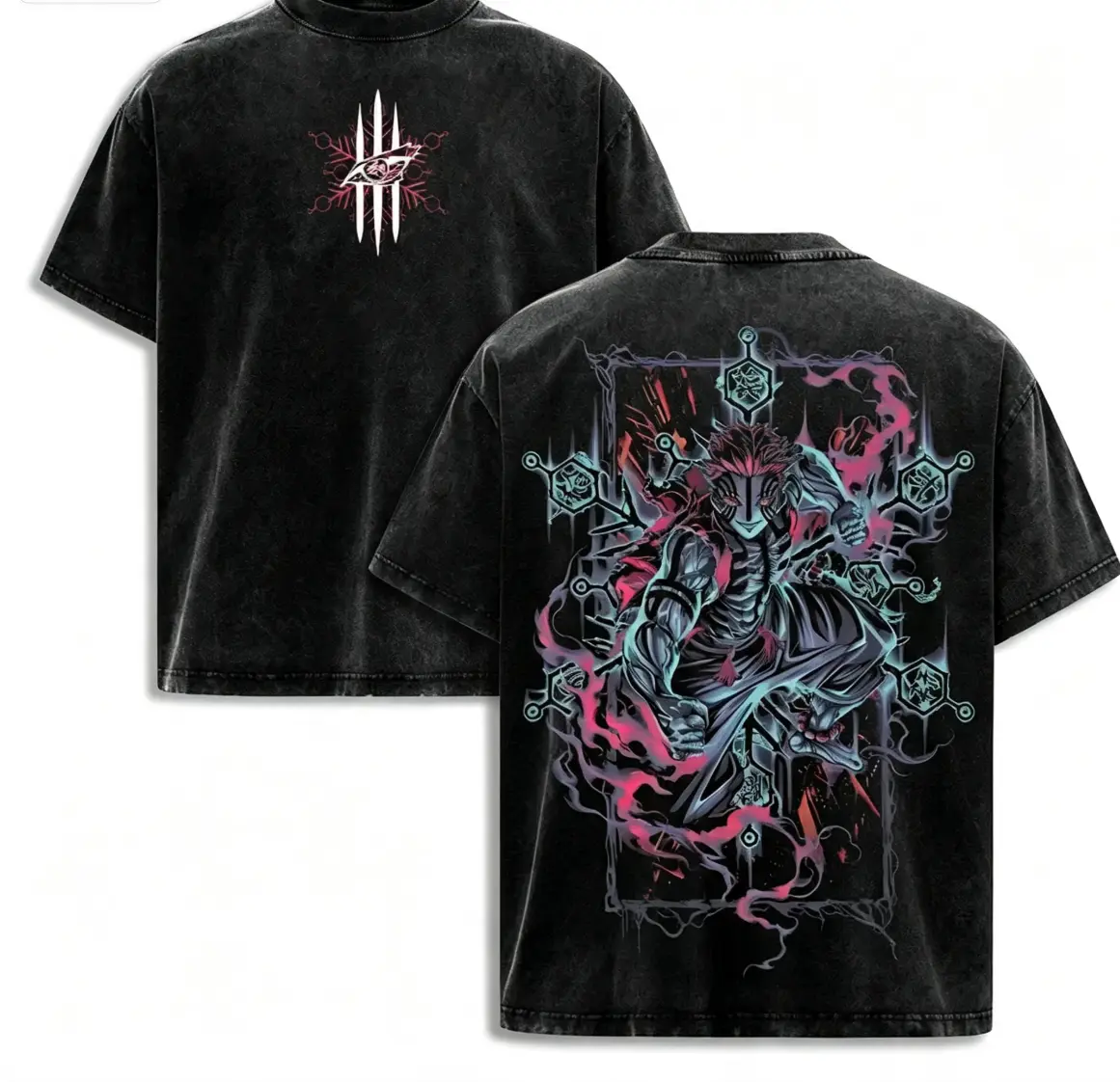Akaza Infinity Castle T-Shirt – Demon Slayer Kimetsu no Yaiba Vintage Washed Oversized Heavy Cotton Unisex Tee Retro Anime Manga Streetwear Graphic Top Anime Merch Gift for Fans new york t-shirt all-season casual teeny t-shirt gift good graphic shirt