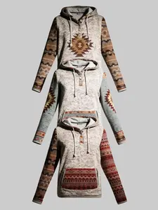 Women's Plus Size Hoodies Buttons Collar Hooded Sweatshirts Drawstring Pullover Tops with Kangaroo Pocket S-2XL