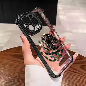 Mexican Golden Eagle Badge Flag Design Four-Angle Airbag Anti-Drop Phone Case for iPhone Samsung Galaxy 17 Pro Max 16 15 14 13 12 11 Pro Max S26 S22 S23 S24 S25 FE ULTRA PLUS EDGE Case Transparent Soft TPU Material Gift Choice  #YGSJDLY1