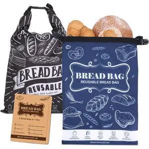 Bread Bag, 2 Packs  Sourdough Storage Bag With Zipper for Homemade Loaf- Large Freezer Container Bread Box to Keep Bread  (Black, L)