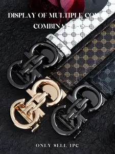 New Fashion Business Casual Belt, Versatile Letter Alloy Automatic Buckle Leather Belt, Four-Leaf Clover Print Men's Cowhide Pants Waistband