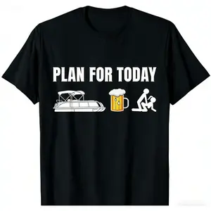 oversize cotton Funny Pontoon Boat Plan for Today Beer Boating Mens graphic tees T-Shirt Gift y2k Unisex fashion Streetwear Casual Top Trending Machine Wash Safe