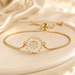 Rotatable Flower Anxiety Relief Bracelet for Women, Adjustable Gold Plated Bracelet with Cubic Zirconia, Romantic Jewelry Gift for Her