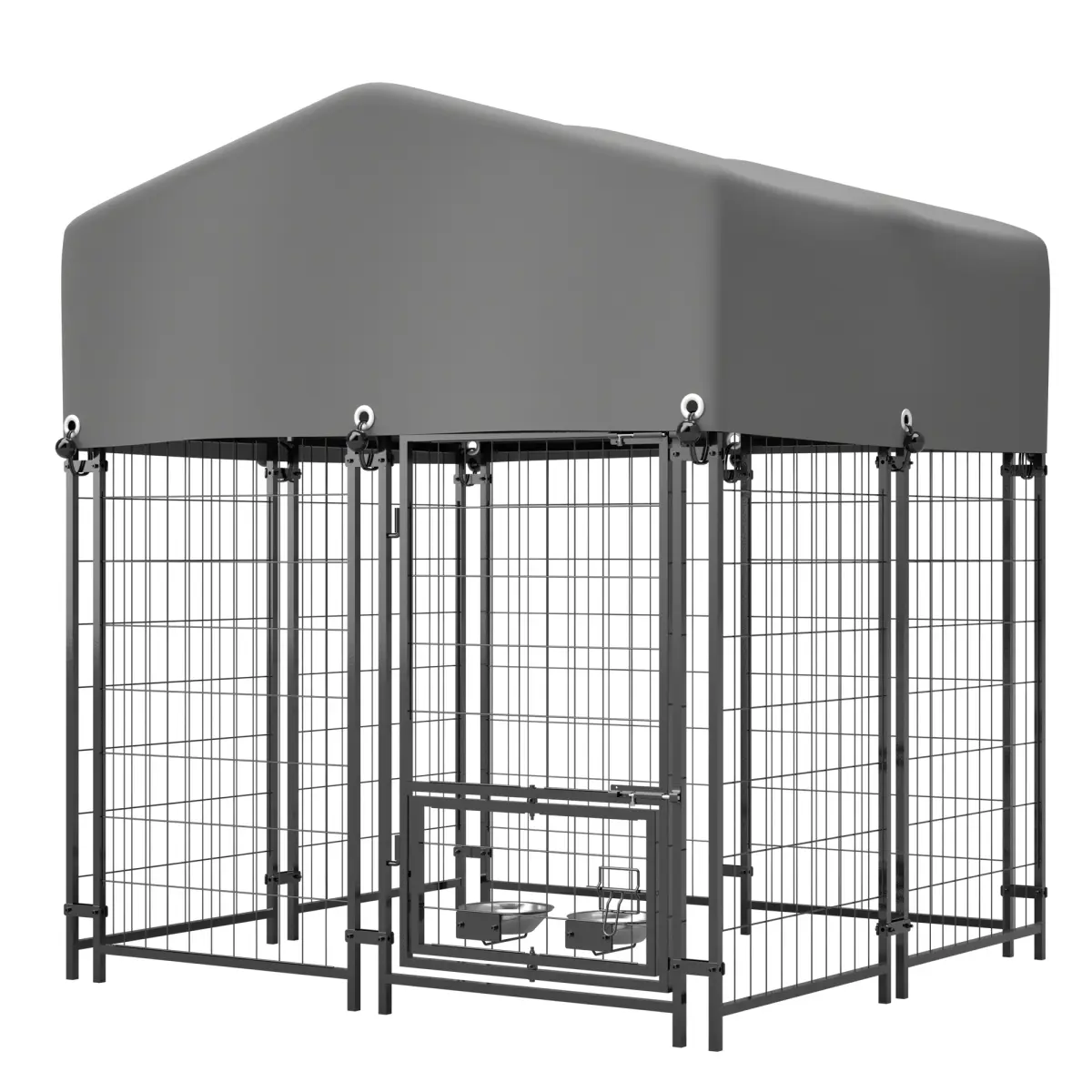 Outdoor Escape Proof Wire Metal Dog Kennel, Sturdy Fence Mesh Crates & Kennels (4.23'x3.83'x4.83'/4.23'x5.82'x4.83') with Roof, Heavy Duty Welded Wire Crate, All-Weather Protection, Safe Lock Design for Dogs, Escape Proof Kennel