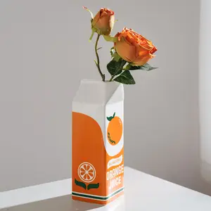 Unique Ceramic Juice Box Vase, Modern Ceramic Vase, Cute Home Decor Flower Pot, Creative Desk Decoration for Office Study Table Dining Room, Flower Arrangement Vase, Decorative Vase