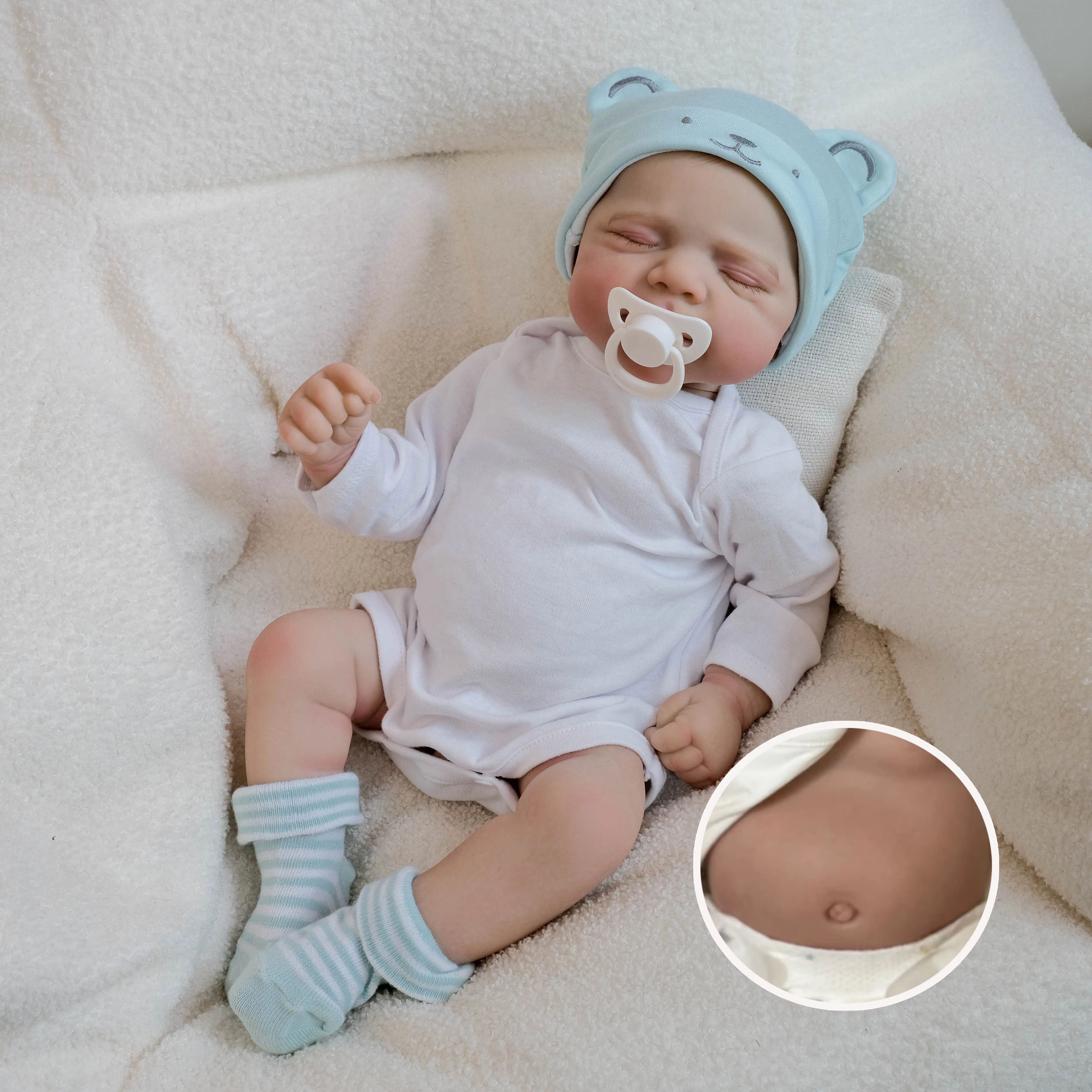18 inch Real Look Reborn Baby Dolls Girl Full Body Vinyl Girl Real Look Sleeping Baby Doll Painted Hair Lifelike Newborn Doll Toy Gift for Kids