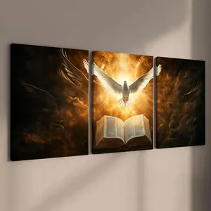 Wooden Framed Canvas Painting, 3 Counts/set Modern Art Religious Themed Wall Art, Wall Decor for Home Living Room Bedroom Office, Poster
