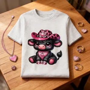 Women's Plus Size Vintage Graphic Tees - Pink Cowgirl Highland Cow Oversized T-Shirt | Kawaii Western Trendy Tops