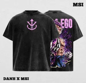 Ultra Ego Saiyan Prince Anime Shirt Purple Power Awakening Vintage Washed Oversized Anime Streetwear Graphic Tee