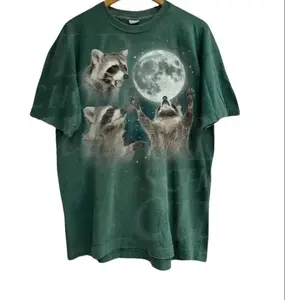Three Raccoons Vintage Graphic T-shirts, Retro Raccoon Moon Tshirt, Raccoon Lovers, Funny Raccon Tee, Oversized Washed Tee, Raccoon Gifts Streetwear Streetwear Streetwear Menswear Top