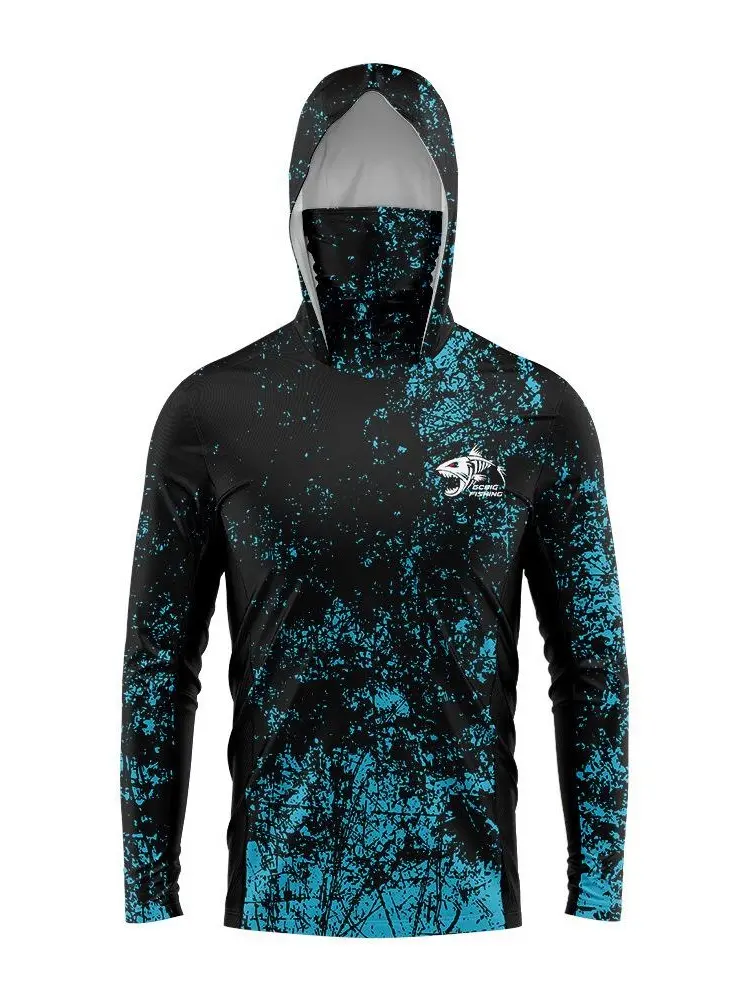 Men's Graphic Print Lightweight Fishing Hoodie - Breathable UV Protection Long-Sleeved Top for Summer Outdoor Performance, Ideal for Fishing Enthusiasts