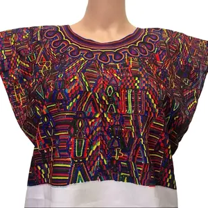 Size de 13-15añ0s Huipil Sublimado Indumentaria Maya Ixil de Guatemala Traditional Design for Cultural Events and Authentic Maya Ixil Clothing Women's Summer Top Blouse
