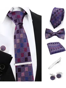 Men's Casual Striped Tie Set, 5-Piece Includes Bowtie, Pocket Square, Cufflinks, Tie Clip Wedding Party Accessories, All Seasons Wear