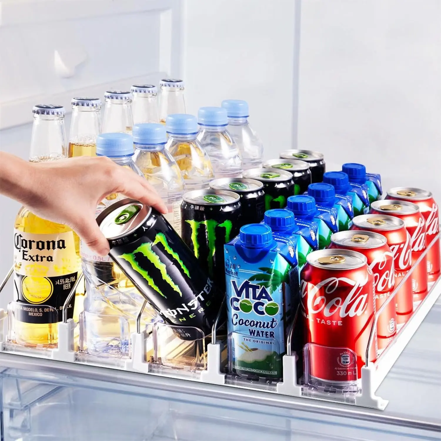 MIUVA Drink Organizer for Fridge, Soda Can Dispenser for Refrigerator, Automatic Drink Dispenser for Fridge Holds up to 25 Cans, 5 Row TikTokShopBlackFriday Metal Adjustable