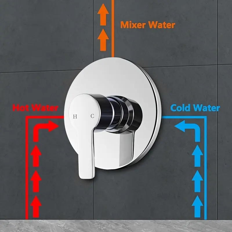 Chrome-Plated Single-Function Shower Mixer Valve - Wall-Mounted, Hot & Cold Water Control for Bathroom Decor, Round Showerhead, Concealed Installation, Round Shape, Classic Style, Bathroom Shower Equipment